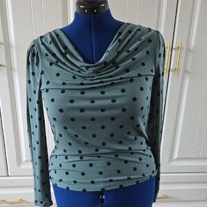 Ann Taylor Blue Top with Black Polka Dots